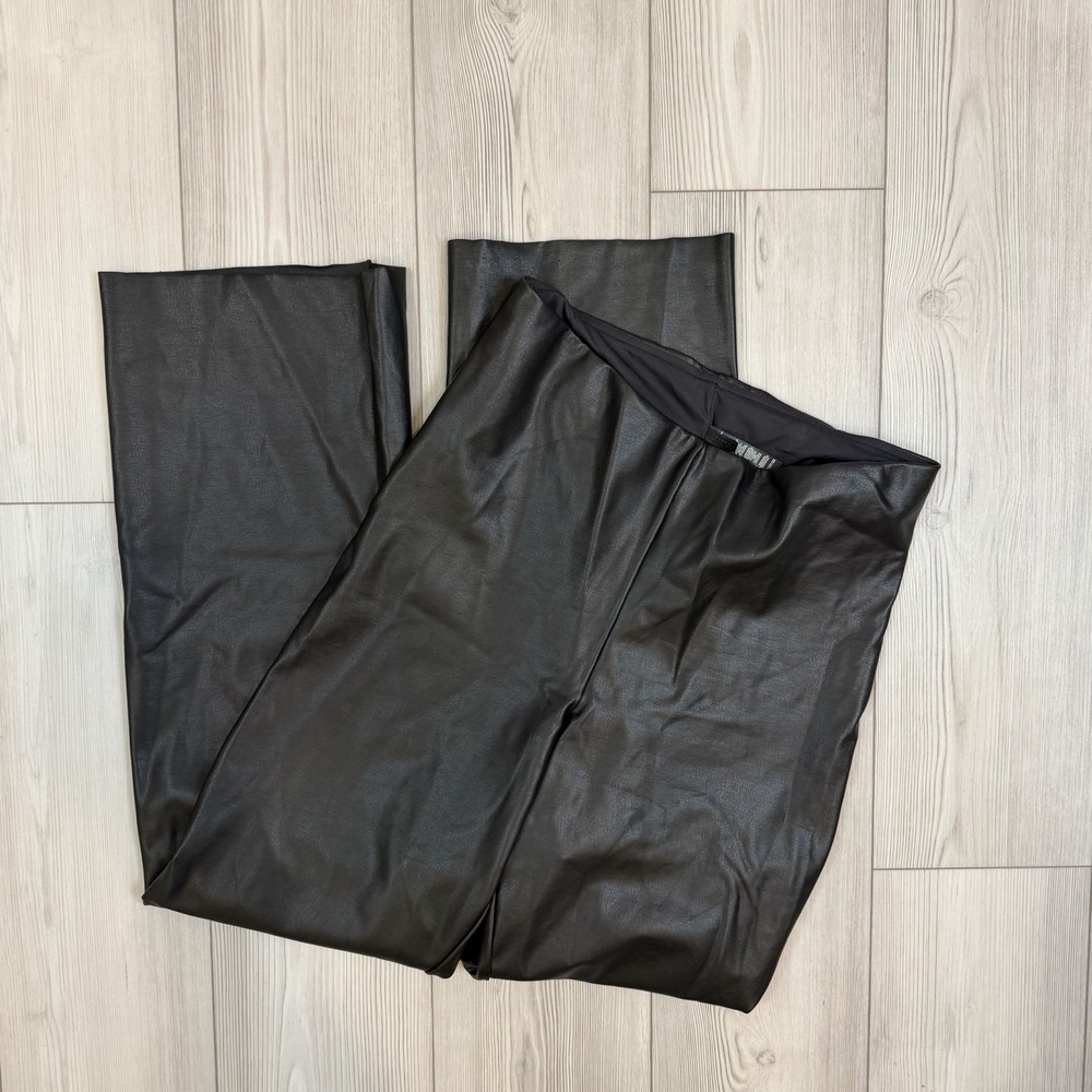 SKIMS Black Pants Faux Leather‎ Flat Front High Rise Wide Leg Pull-On Size 2X